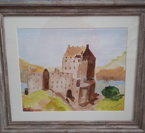 Pauline, Eilean Donan Castle, watercolour.